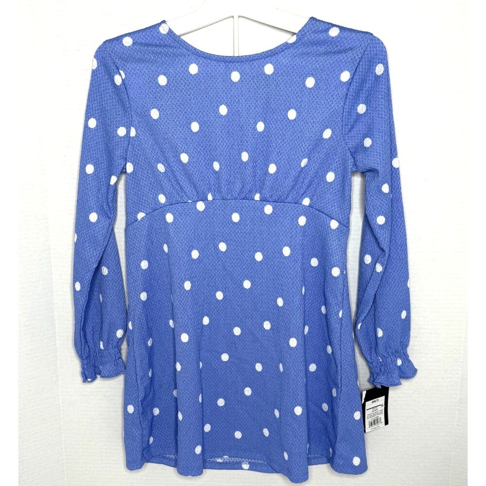 Art Class Girls Blue Polka Dot Textured Woven Long Sleeve Dress Size S 6/7 NEW! - Picture 1 of 10